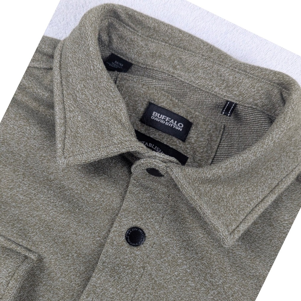 Buffalo David Bitton Mens‎ Olive Green Heathered Knit Button Up Shirt Jacket M